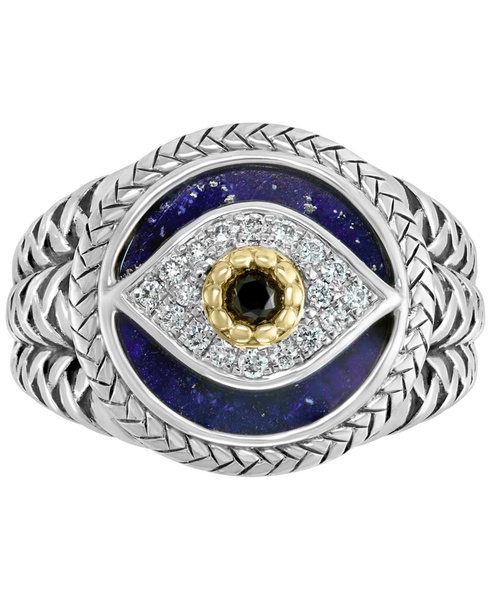 EFFY® Men's Multi-Gemstone & Diamond (1/10 ct. t.w.) Evil Eye Ring in Sterling Silver & 14k Gold