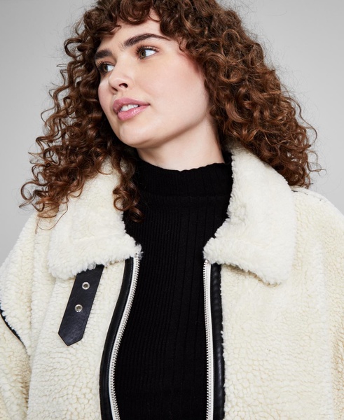 Trendy Plus Faux Sherpa Moto Jacket, Exclusively at Macy's