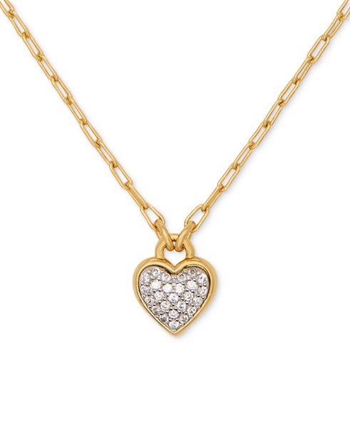 Cubic Zirconia Heart Pavé Pendant Necklace, 16" + 3" extender