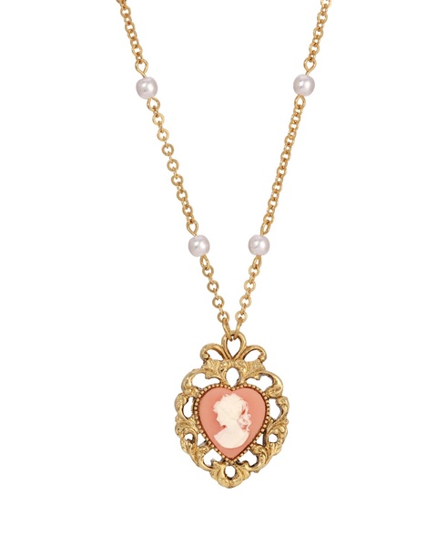 Imitation Pearl Resin Heart Shaped Cameo Necklace