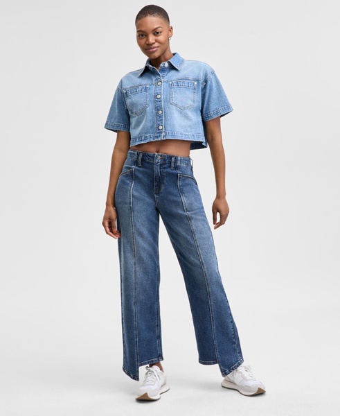 Women's Cropped Button-Front Denim Shirt