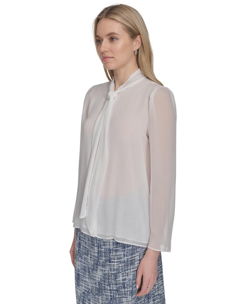 Women's Long Sleeve Tie-Neck Chiffon Blouse