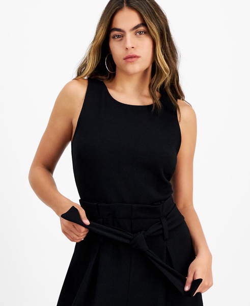 Petite Women's Sleeveless Crewneck Tie-Waist Jumpsuit, Created for Macy's