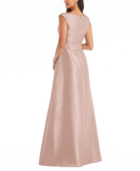 Plus Size Off-the-Shoulder Draped Wrap Satin Maxi Dress