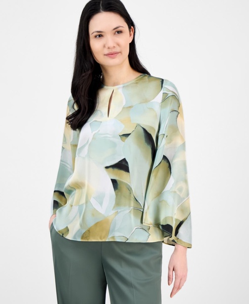 Women's Floral-Print Keyhole-Cutout Top