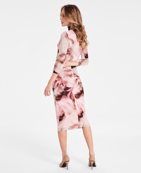 Women's Turtleneck Watercolor Mesh Dress, Exclusively at Macy's