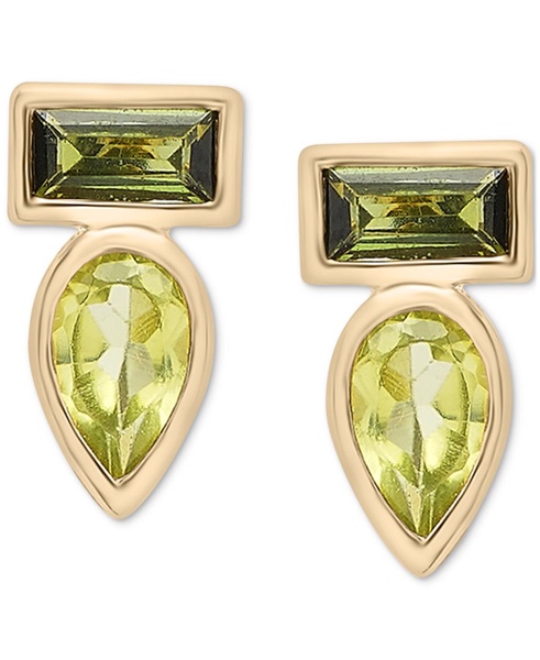 Peridot (3/8 ct. t.w.) & Green Tourmaline (1/3 ct. t.w.) Bezel Stud Earrings in Gold Vermeil (Also available in Morganite & Pink Topaz) Created for Macy's