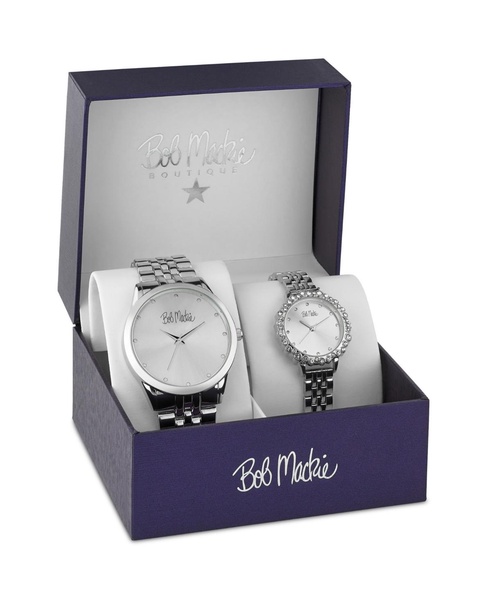 Men's and Women's Silver-tone Base Metal Bracelet 2 Piece Watch Set 45mm and 36mm