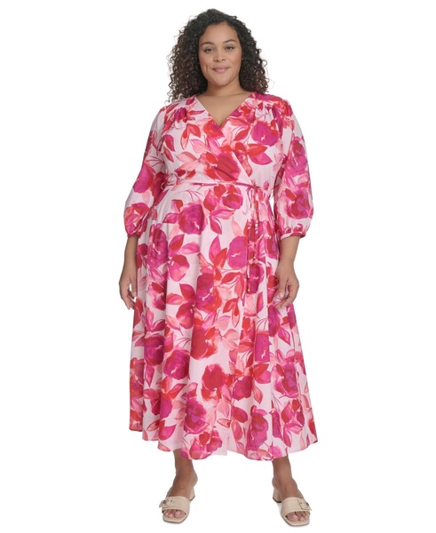 Plus Size Cotton Floral-Print Midi Dress