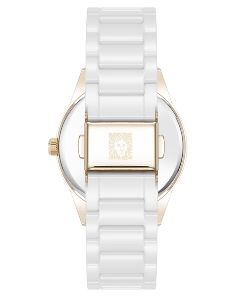 Women's Quartz White Ceramic Bracelet Floral Dial Watch, 34mm