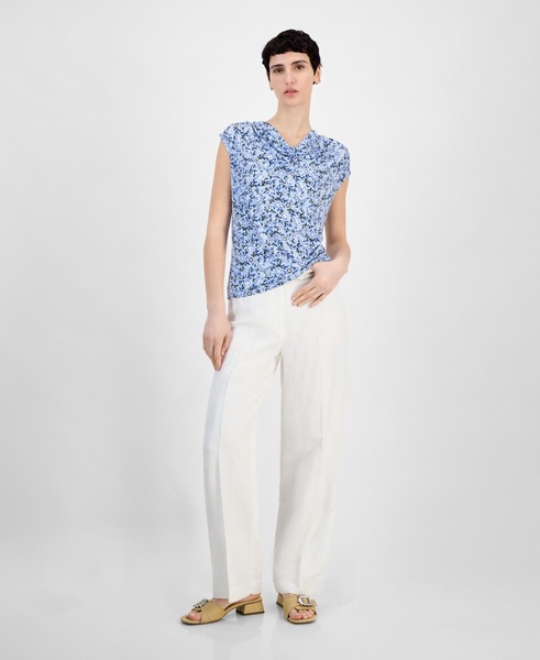 Women's Printed Cowl Neck Cap-Sleeve Top