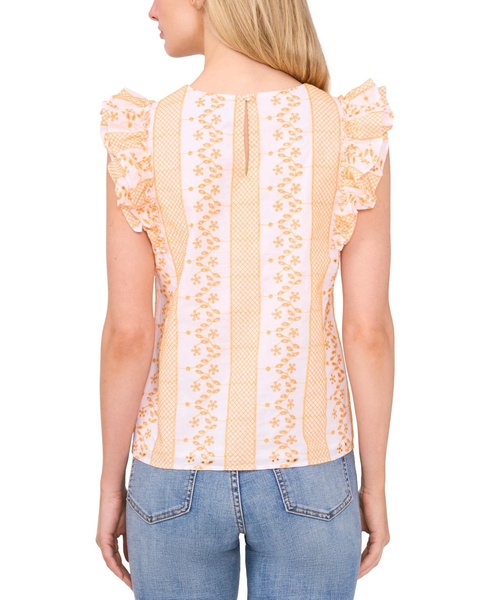 Women's Embroidered Crewneck Ruffle Sleeve Blouse