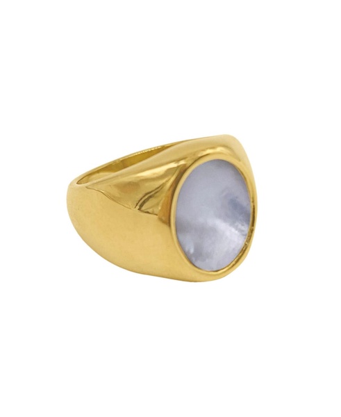 14K Gold Plated Oval White Imitation Mother of Pearl Ring