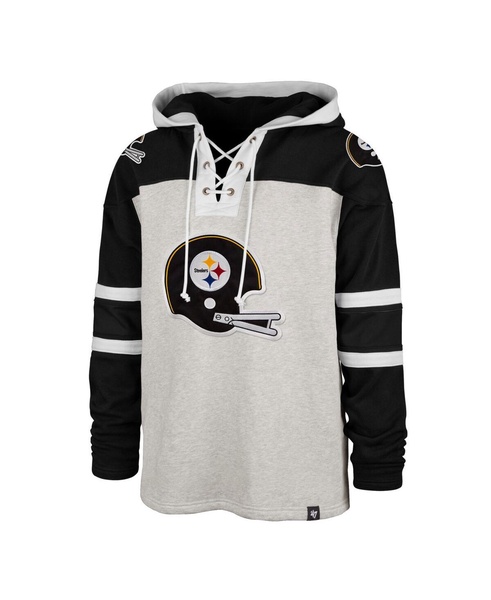 Men's '47 Pittsburgh Steelers Gray Gridiron Lace-Up Pullover Hoodie