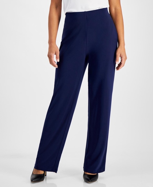 Petite Solid Wide-Leg High-Rise Pants
