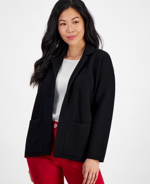 Petite Long-Sleeve Notched-Collar Sweater
