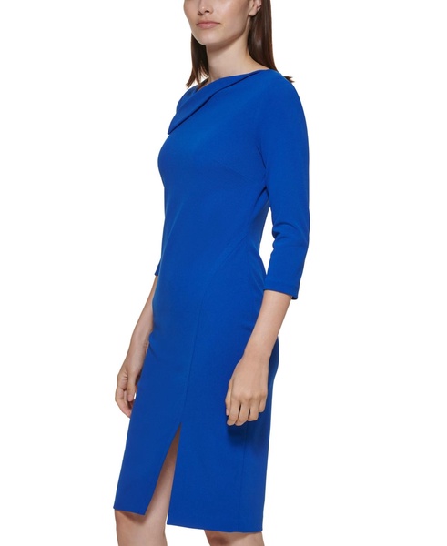 Women's Foldover-Neck Front-Slit Sheath Dress