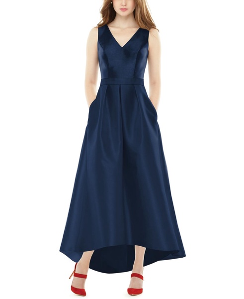 Women's Sleeveless Pleated Skirt High Low Dress with Pockets