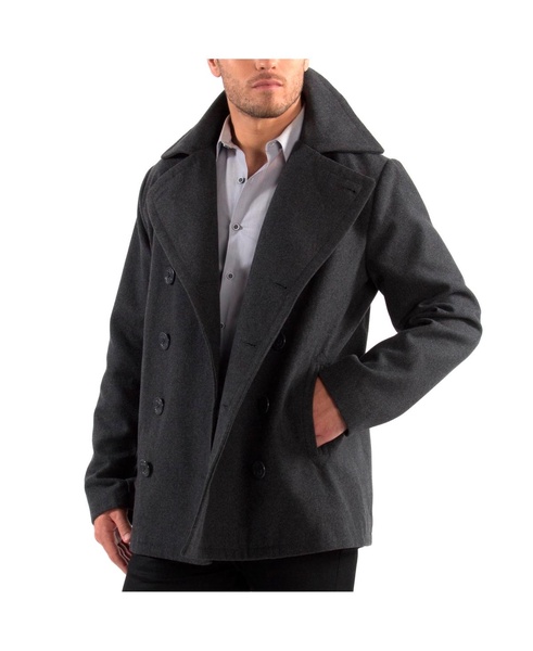 Men's Mason Wool Blend Pea Coat Jacket Double Breasted Dress Coat