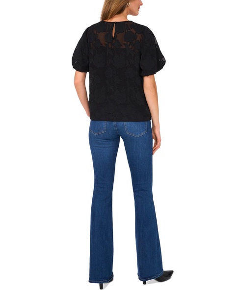 Women's Floral-Jacquard Puff-Sleeve Top