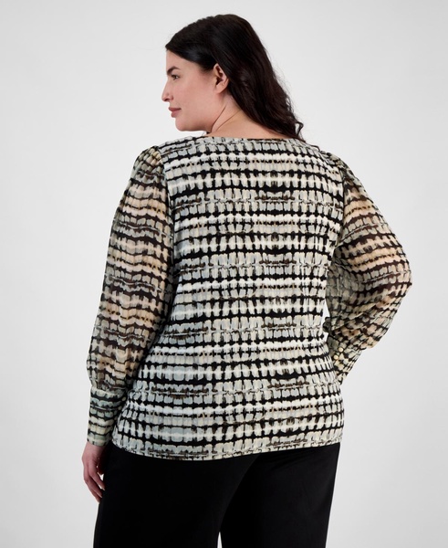 Plus Size Printed Chiffon Sheer-Sleeve Top