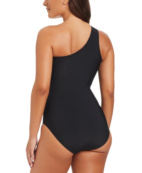 Women's Faux-Leather One-Shoulder One-Piece Swimsuit