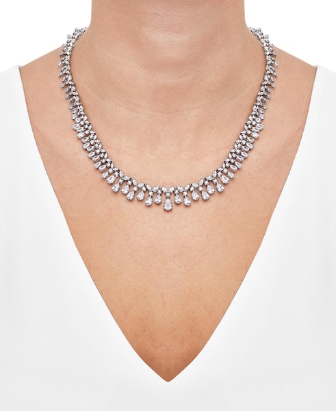 Cubic Zirconia Mixed Cut 18" Statement Necklace in Sterling Silver 