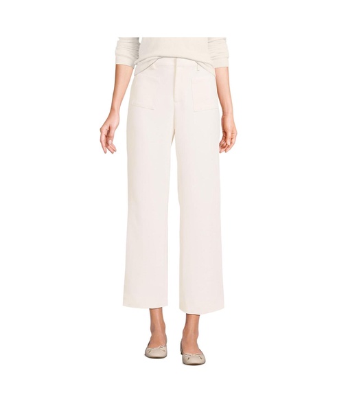 Women's Crepe High Rise Patch Pocket Wide Leg Crop Pants