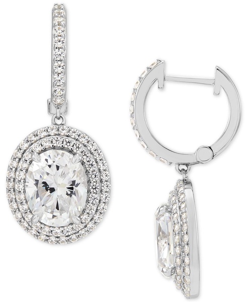 Cubic Zirconia Dangle Hoop Earrings in Sterling Silver