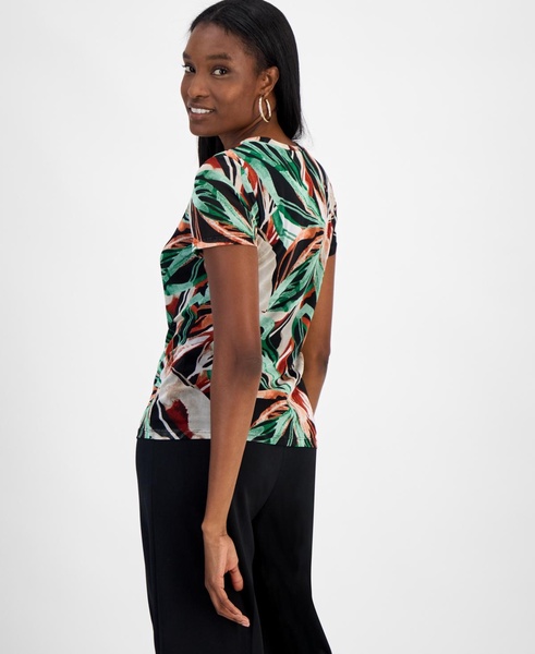 Women's Palm Print Short-Sleeve Mesh Top, Exclusively at Macy's 