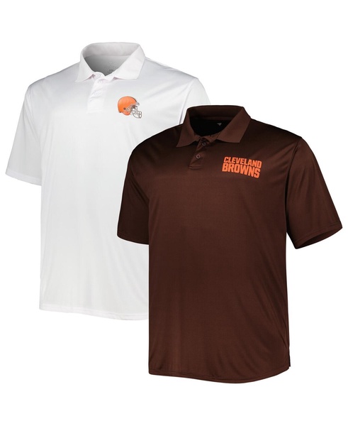 Men's Brown, White Cleveland Browns Big and Tall Solid Two-Pack Polo Shirt Set