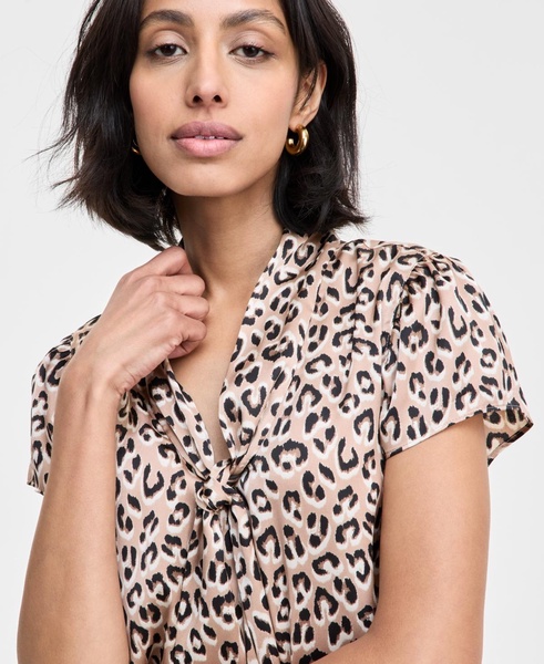 Women's Satin Animal-Print Bow Blouse, Exclusively at Macy's