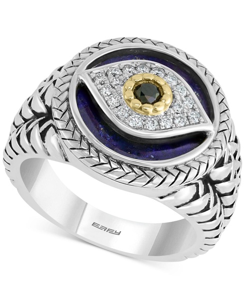 EFFY® Men's Multi-Gemstone & Diamond (1/10 ct. t.w.) Evil Eye Ring in Sterling Silver & 14k Gold