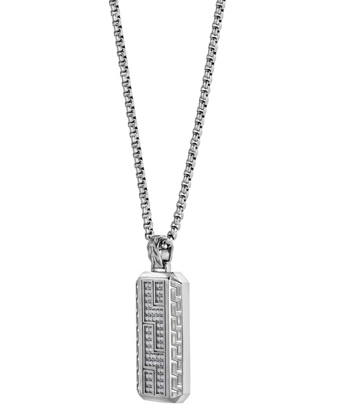 Men's Cubic Zirconia Zigzag Cluster Dog Tag 24" Pendant Necklace