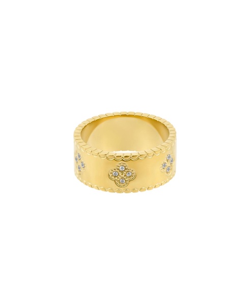 Tarnish Resistant Gold Crystal Clover Band Ring