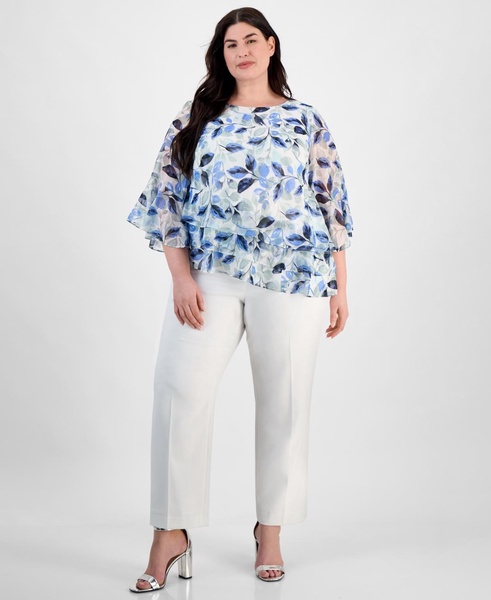 Plus Size Floral Print Tiered Bell-Sleeve Blouse