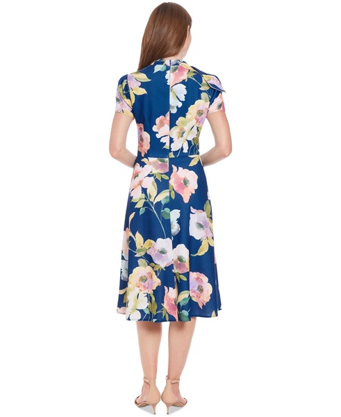Petite Printed Tie-Neck Puff-Sleeve Midi Dress