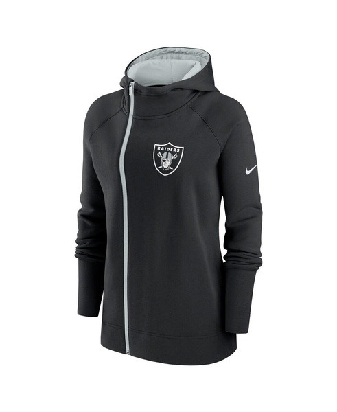 Women's Black Las Vegas Raiders Asymmetrical Raglan Full-Zip Hoodie