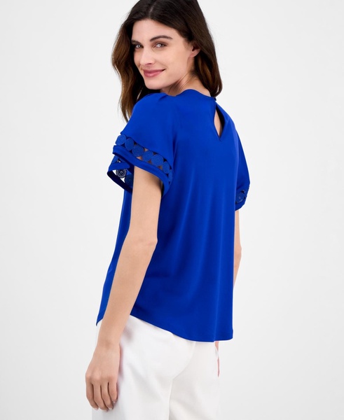 Women's Harmony Keyhole-Neck Flutter-Sleeve Top