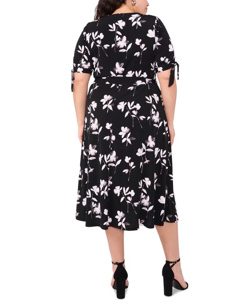 Plus Size Printed V-Neck Tie-Waist Midi Dress