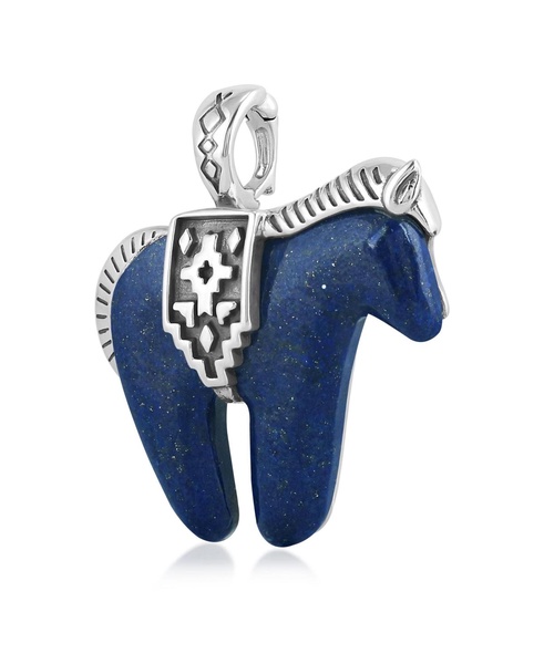 Sterling Silver Lapis Gemstone Spirit Horse Pendant Enhancer