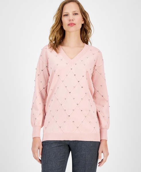 Women's Rhinestone V-Neck Sweater