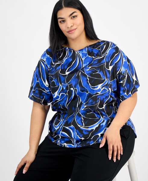 Plus Size Printed Flutter-Sleeve Blouse