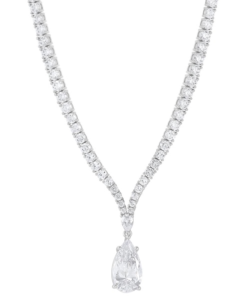 Cubic Zirconia Pear & Round 18" Fancy Pendant Necklace in Sterling Silver