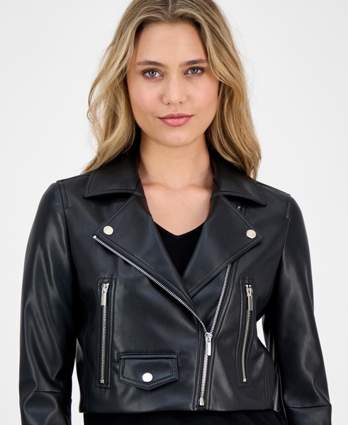 Women's Faux Leather Cropped Moto Jacket 