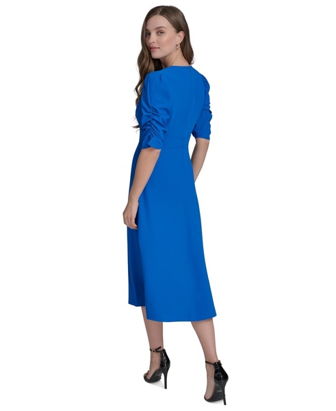 Women's V-Neck Shirred-Sleeve Flared Dress