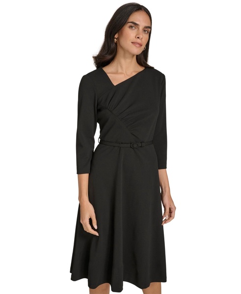 Women's Asymmetric-Neck Belted Dress