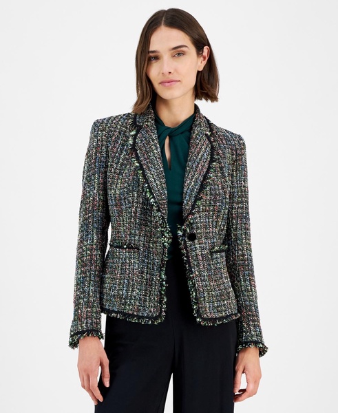 Women's One-Button Long-Sleeve Tweed Jacket