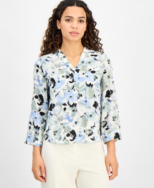 Petite Printed 3/4-Sleeve Utility Blouse