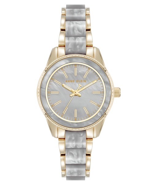 Women's Quartz Light Gray Pearlescent Acetate and Gold-Tone Metal Alloy Link Bracelet Watch, 30mm